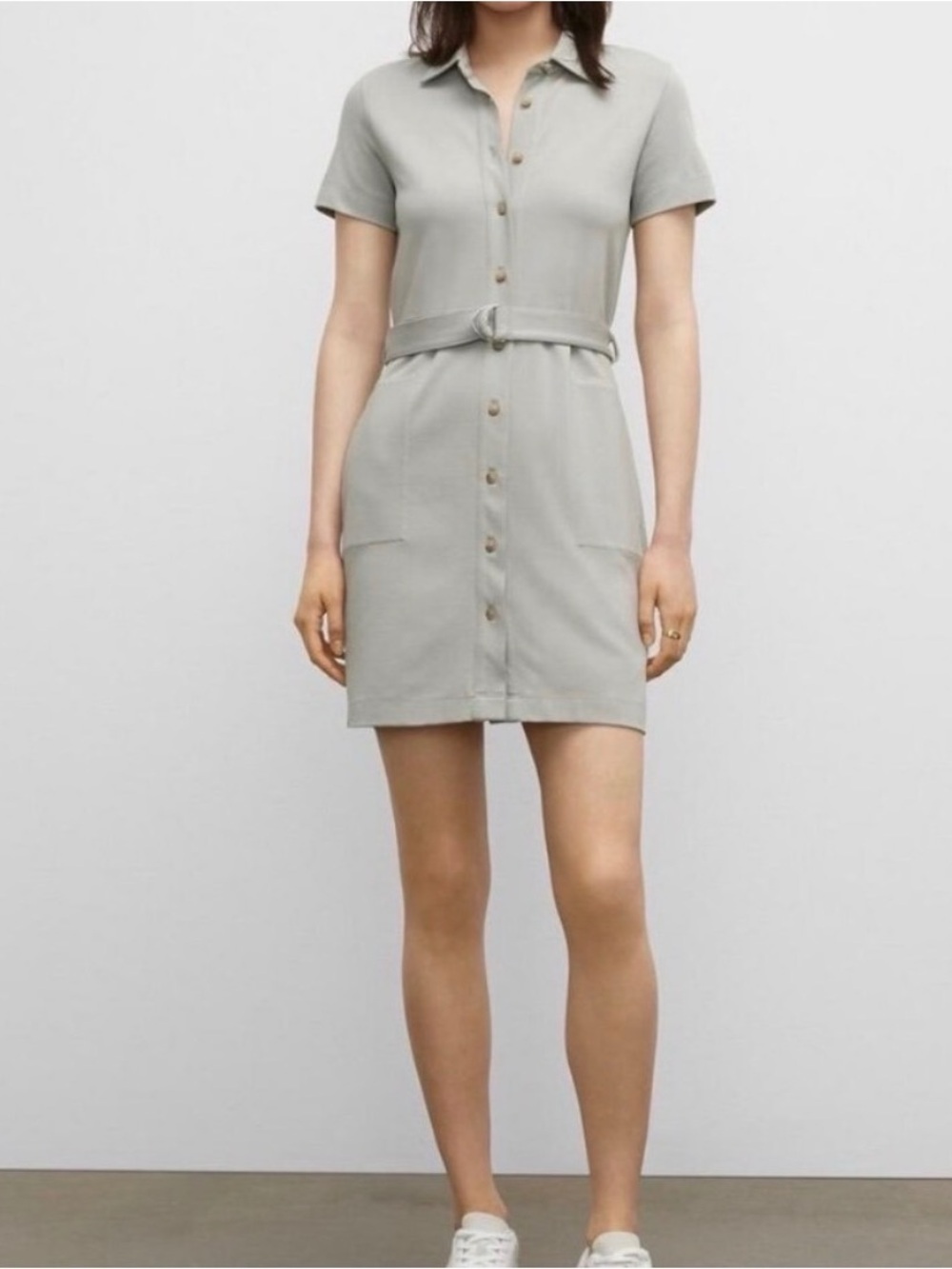 Club Monaco Short Sleeve Belted Button Down Shirt Dress Sage Green Size M
